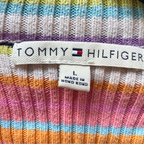 Vintage Y2K 90s Tommy Hilfiger Ribbed Stripe Pullover Sweater Top Large Pink - Picture 4 of 6